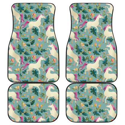Floral Unicorn Pattern Print Front and Back Car Floor Mats