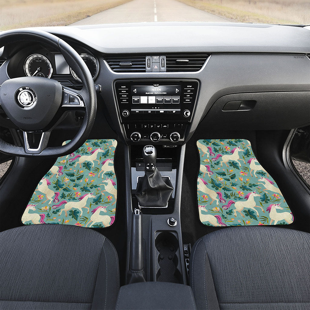Floral Unicorn Pattern Print Front and Back Car Floor Mats