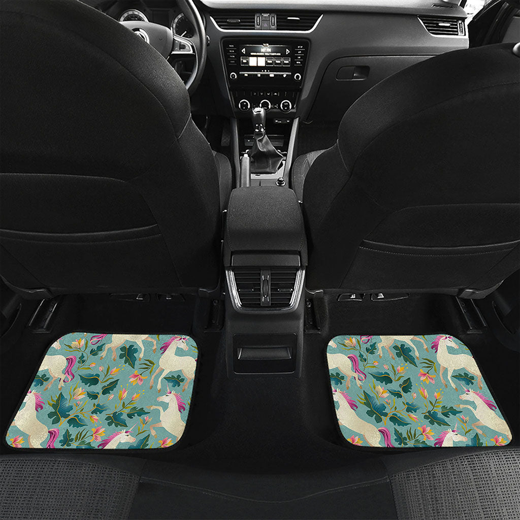 Floral Unicorn Pattern Print Front and Back Car Floor Mats