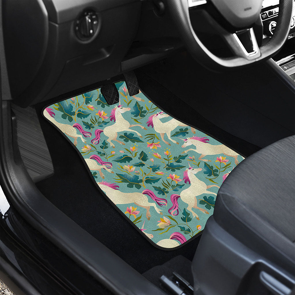 Floral Unicorn Pattern Print Front and Back Car Floor Mats