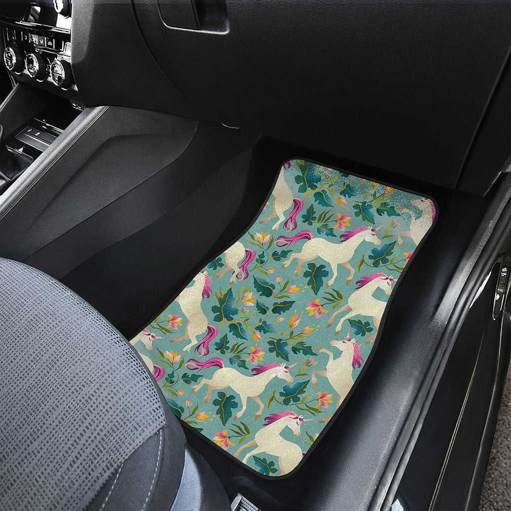 Floral Unicorn Pattern Print Front and Back Car Floor Mats