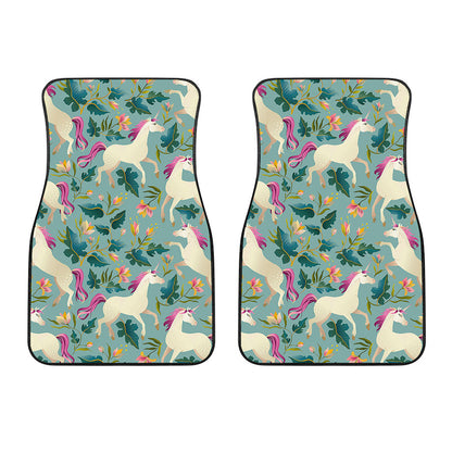Floral Unicorn Pattern Print Front Car Floor Mats