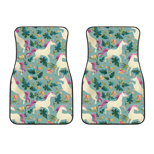 Floral Unicorn Pattern Print Front Car Floor Mats