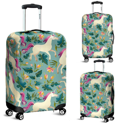 Floral Unicorn Pattern Print Luggage Cover GearFrost