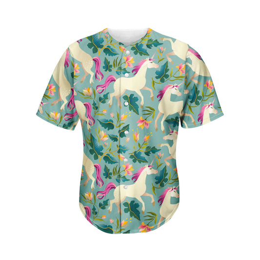 Floral Unicorn Pattern Print Men's Baseball Jersey