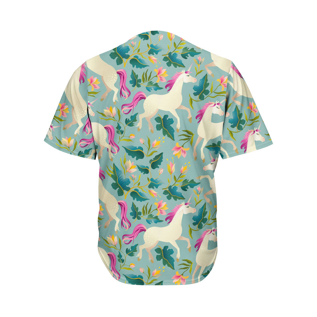 Floral Unicorn Pattern Print Men's Baseball Jersey