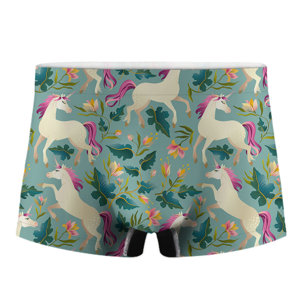 Floral Unicorn Pattern Print Men's Boxer Briefs