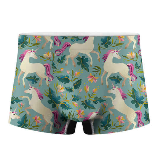 Floral Unicorn Pattern Print Men's Boxer Briefs