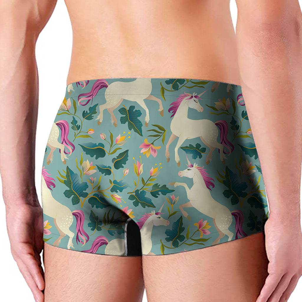 Floral Unicorn Pattern Print Men's Boxer Briefs