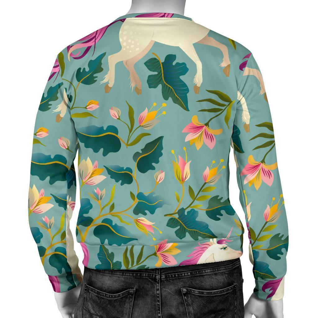 Floral Unicorn Pattern Print Men's Crewneck Sweatshirt GearFrost