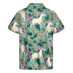 Floral Unicorn Pattern Print Men's Short Sleeve Shirt