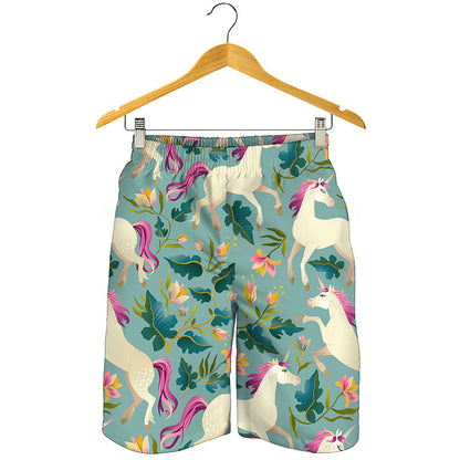 Floral Unicorn Pattern Print Men's Shorts