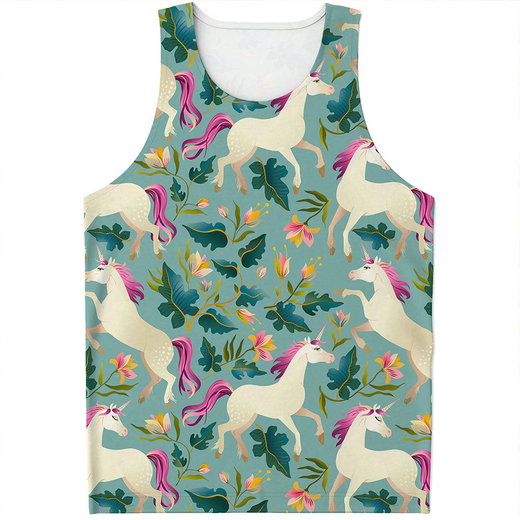 Floral Unicorn Pattern Print Men's Tank Top