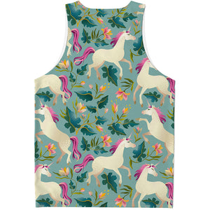Floral Unicorn Pattern Print Men's Tank Top