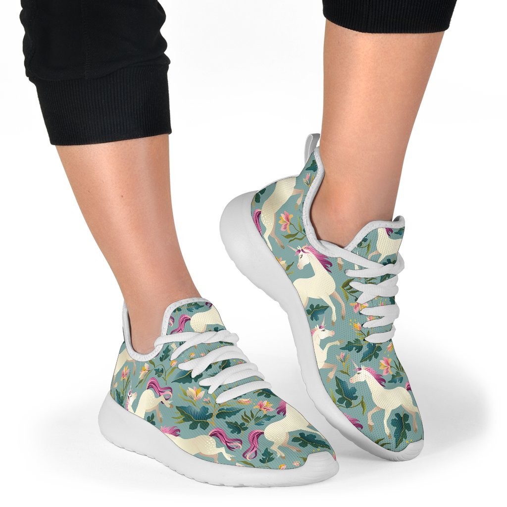 Floral Unicorn Pattern Print Mesh Knit Shoes GearFrost