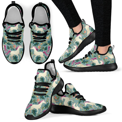 Floral Unicorn Pattern Print Mesh Knit Shoes GearFrost