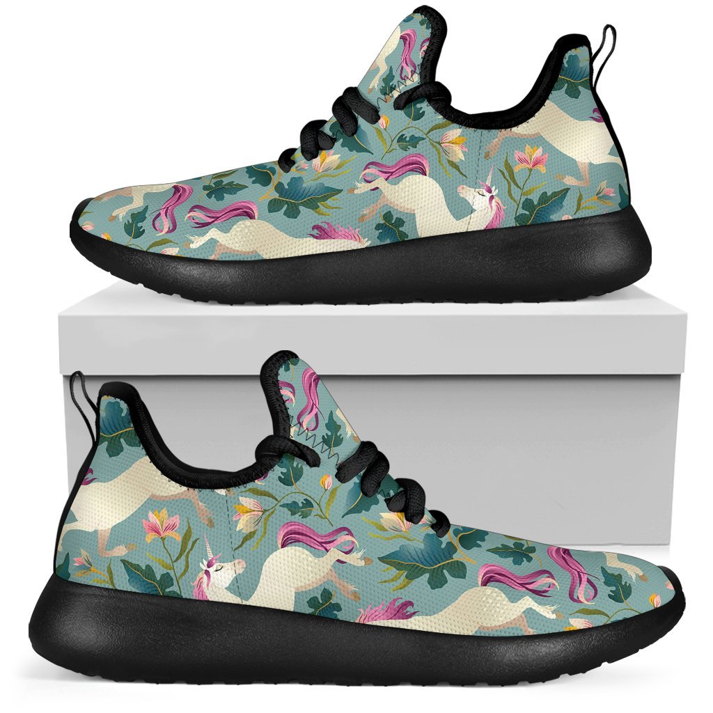 Floral Unicorn Pattern Print Mesh Knit Shoes GearFrost