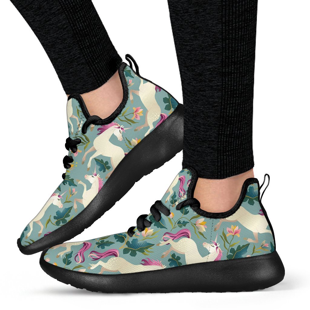 Floral Unicorn Pattern Print Mesh Knit Shoes GearFrost
