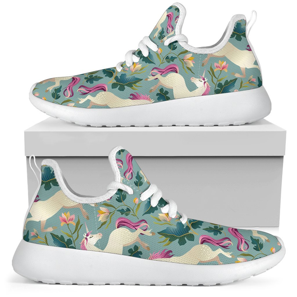 Floral Unicorn Pattern Print Mesh Knit Shoes GearFrost