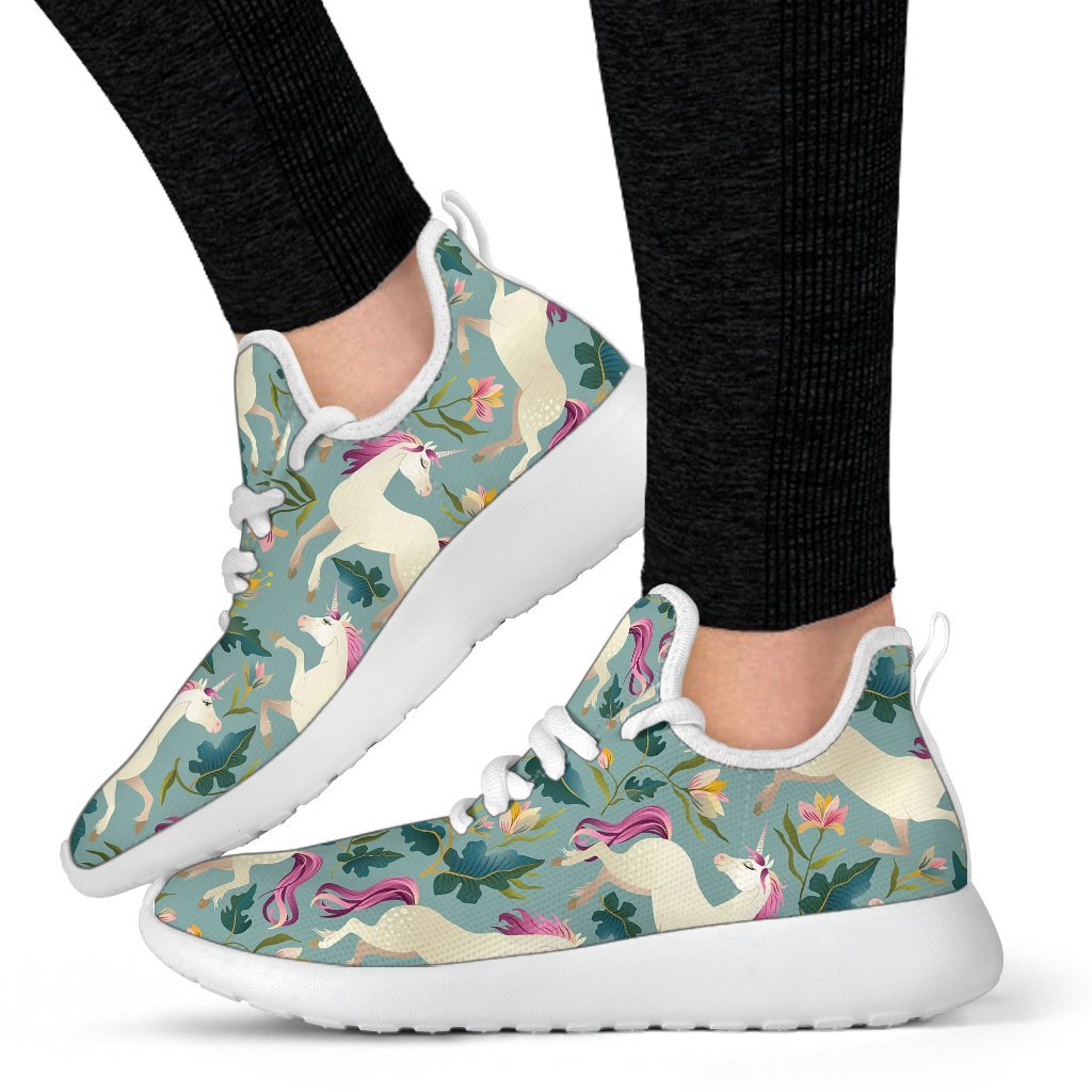 Floral Unicorn Pattern Print Mesh Knit Shoes GearFrost