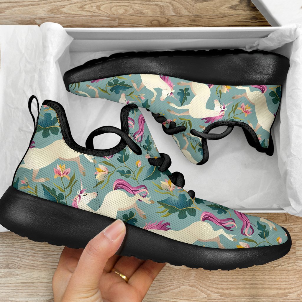 Floral Unicorn Pattern Print Mesh Knit Shoes GearFrost