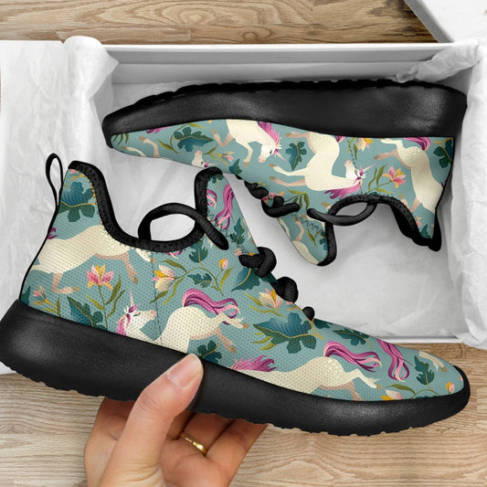 Floral Unicorn Pattern Print Mesh Knit Shoes GearFrost