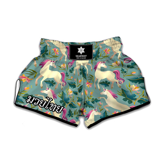 Floral Unicorn Pattern Print Muay Thai Boxing Shorts