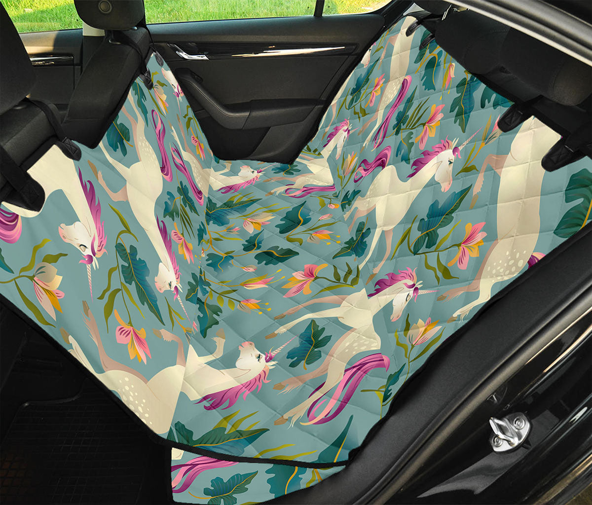 Floral Unicorn Pattern Print Pet Car Back Seat Cover