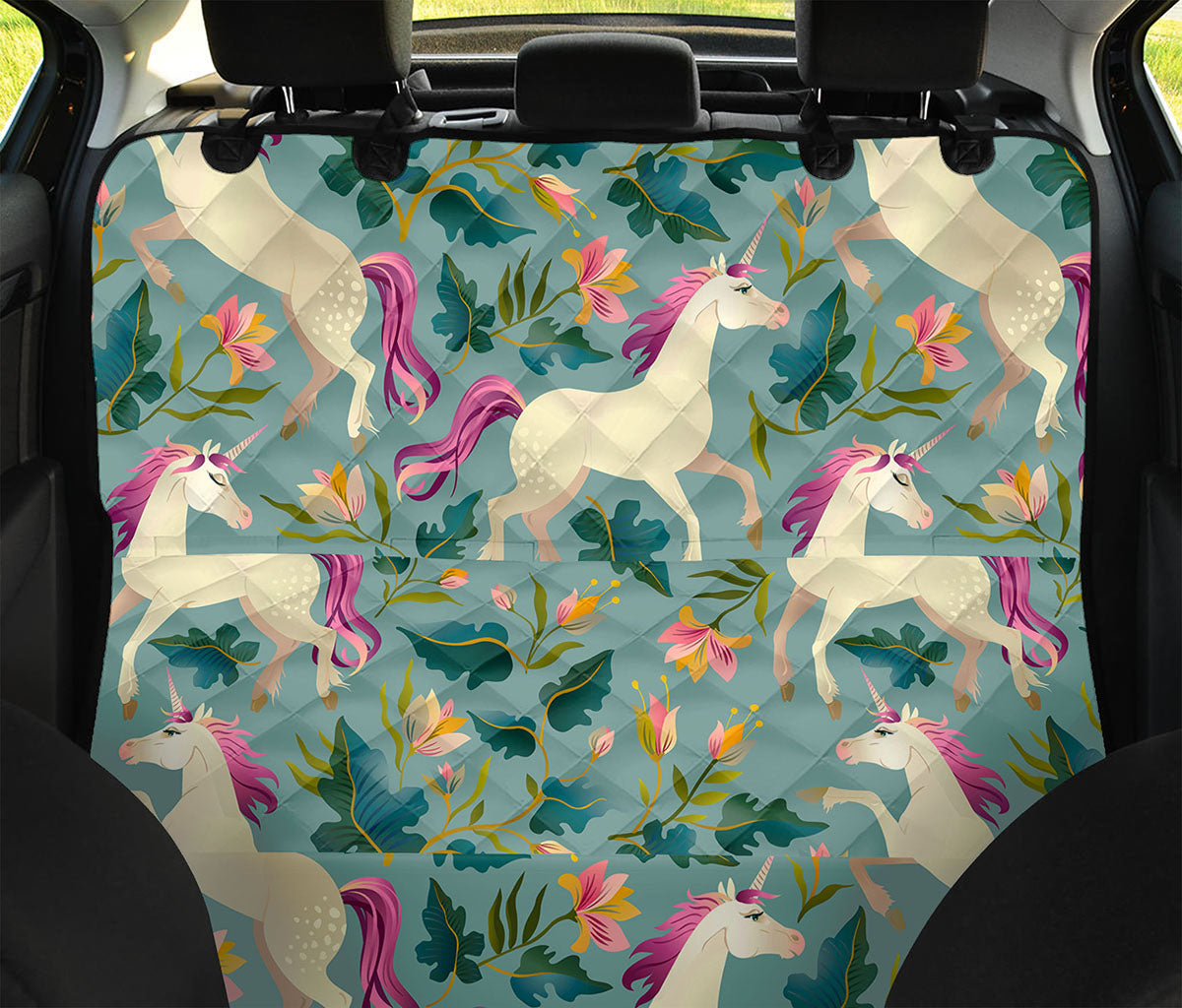 Floral Unicorn Pattern Print Pet Car Back Seat Cover