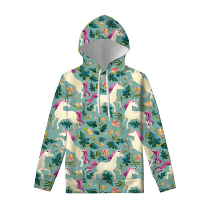 Floral Unicorn Pattern Print Pullover Hoodie