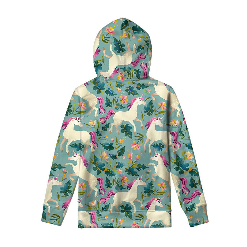Floral Unicorn Pattern Print Pullover Hoodie