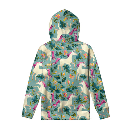 Floral Unicorn Pattern Print Pullover Hoodie