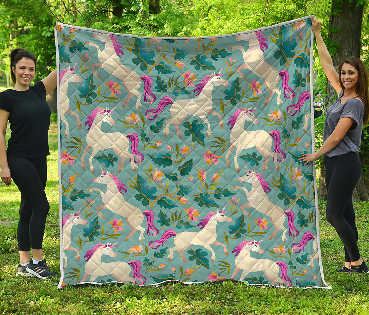 Floral Unicorn Pattern Print Quilt