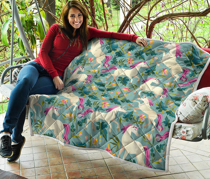 Floral Unicorn Pattern Print Quilt