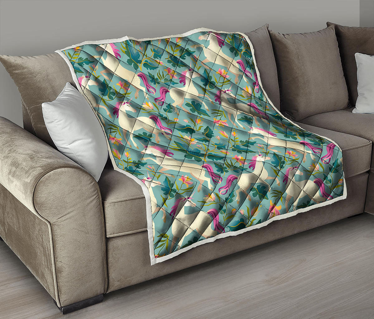 Floral Unicorn Pattern Print Quilt