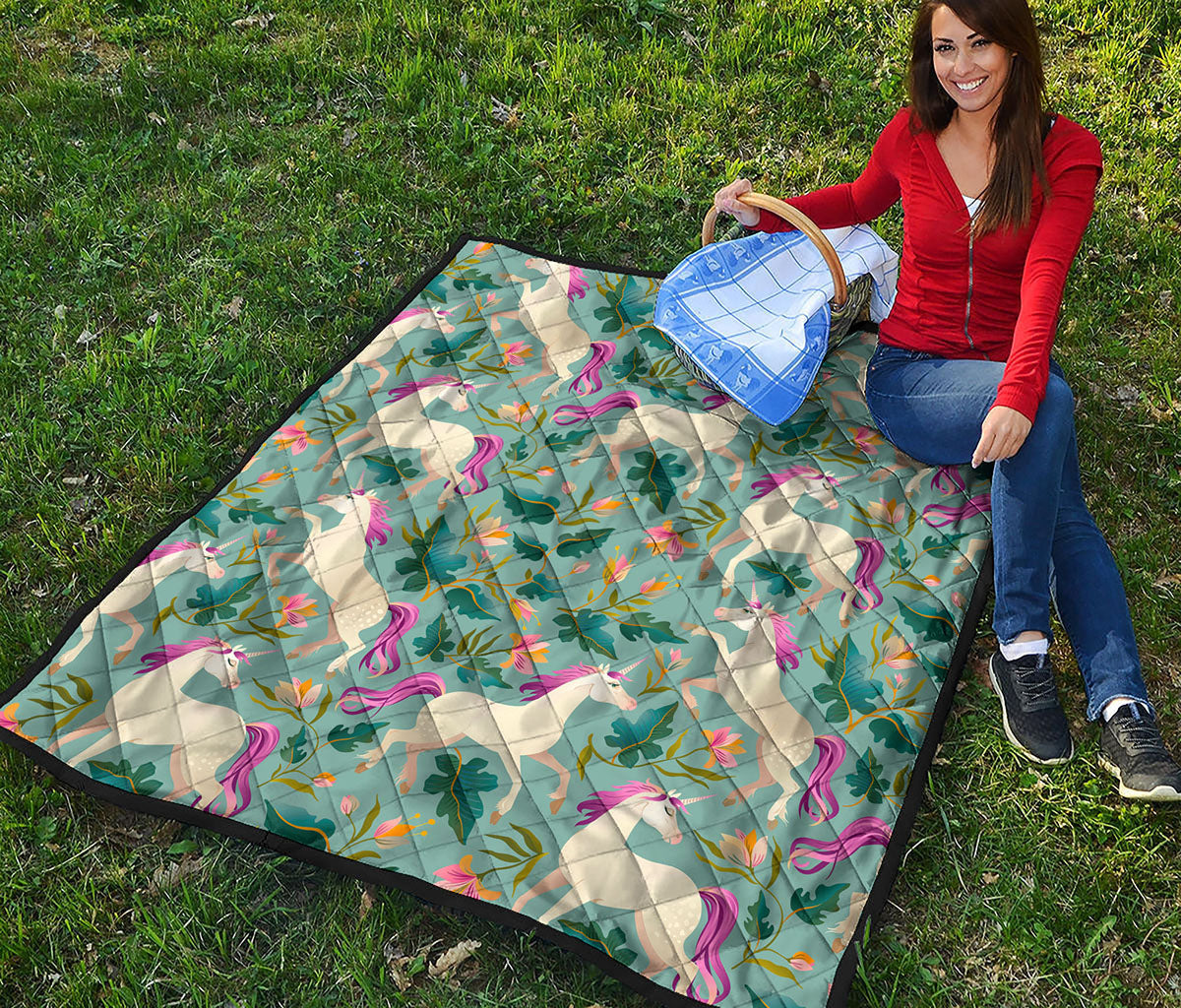 Floral Unicorn Pattern Print Quilt