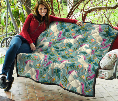 Floral Unicorn Pattern Print Quilt