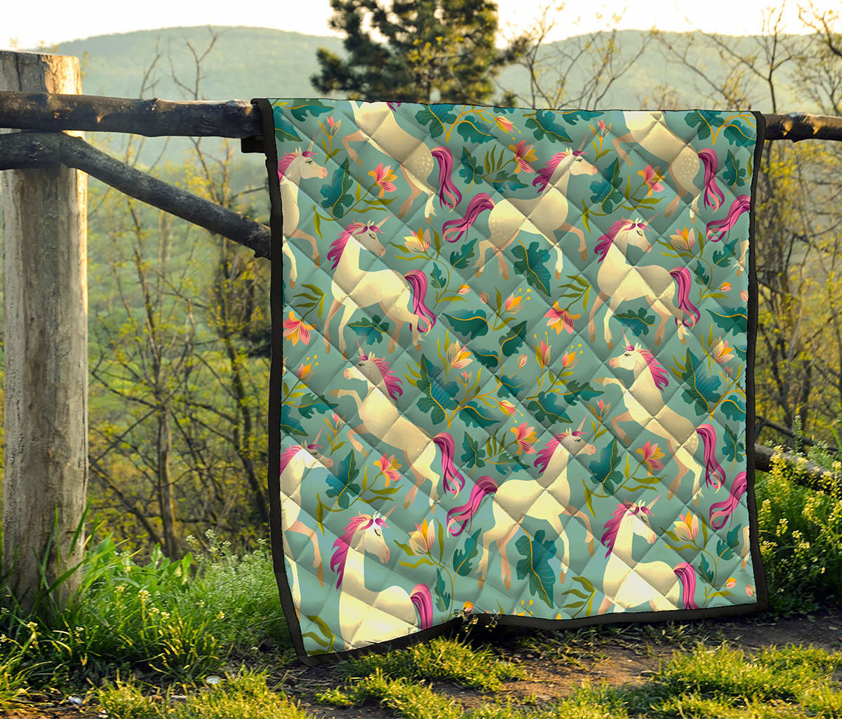 Floral Unicorn Pattern Print Quilt