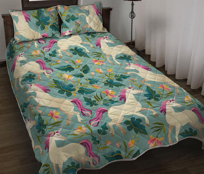 Floral Unicorn Pattern Print Quilt Bed Set