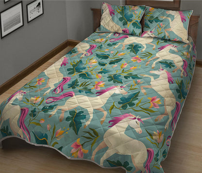 Floral Unicorn Pattern Print Quilt Bed Set