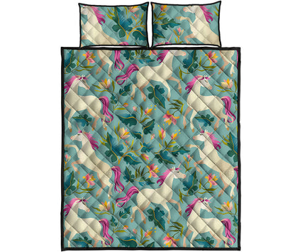 Floral Unicorn Pattern Print Quilt Bed Set