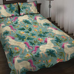 Floral Unicorn Pattern Print Quilt Bed Set