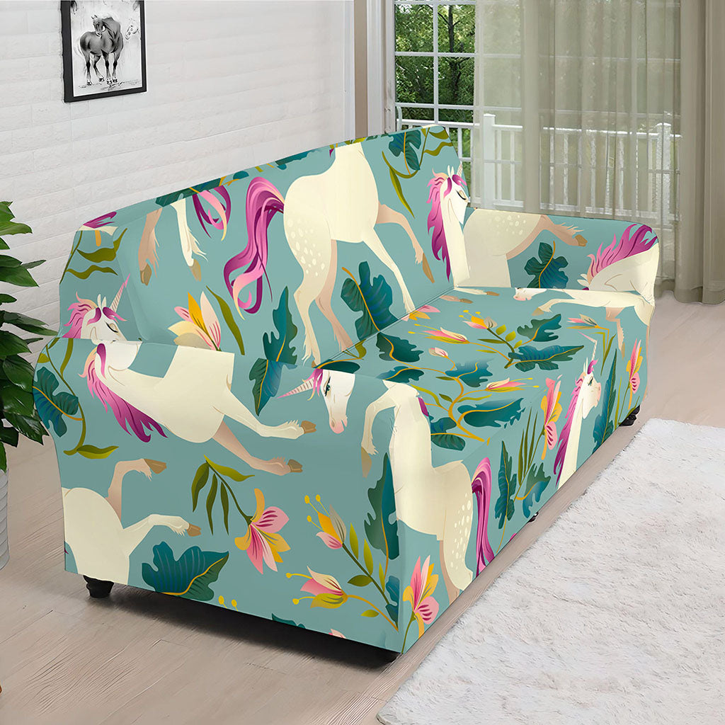 Floral Unicorn Pattern Print Sofa Cover