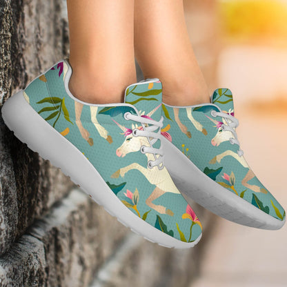 Floral Unicorn Pattern Print Sport Shoes GearFrost