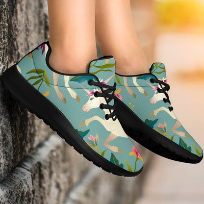 Floral Unicorn Pattern Print Sport Shoes GearFrost
