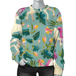 Floral Unicorn Pattern Print Women's Crewneck Sweatshirt GearFrost