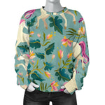 Floral Unicorn Pattern Print Women's Crewneck Sweatshirt GearFrost