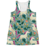 Floral Unicorn Pattern Print Women's Racerback Tank Top