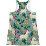 Floral Unicorn Pattern Print Women's Racerback Tank Top