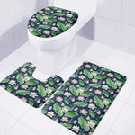 Flower And Leaf Lotus Pattern Print 3 Piece Bath Mat Set